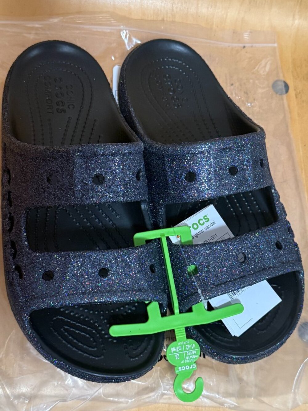 CROCS Glitter Black Baya Slide Sandals Women's 10 Men's 8 USA New With Tags